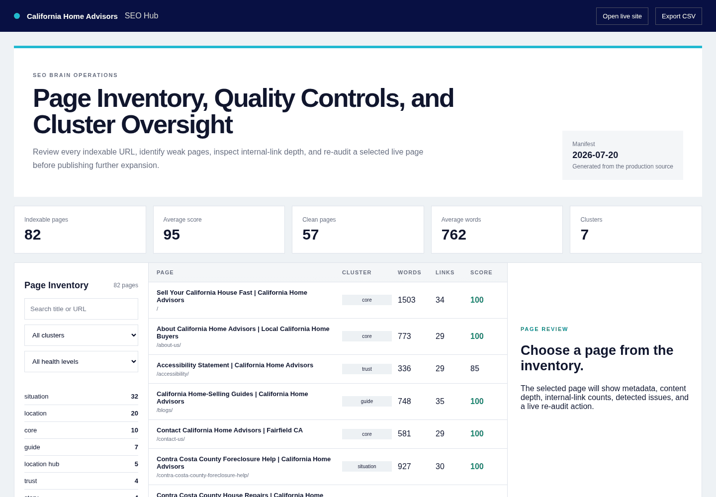 SEO Brain search architecture dashboard